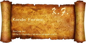 Kende Ferenc névjegykártya